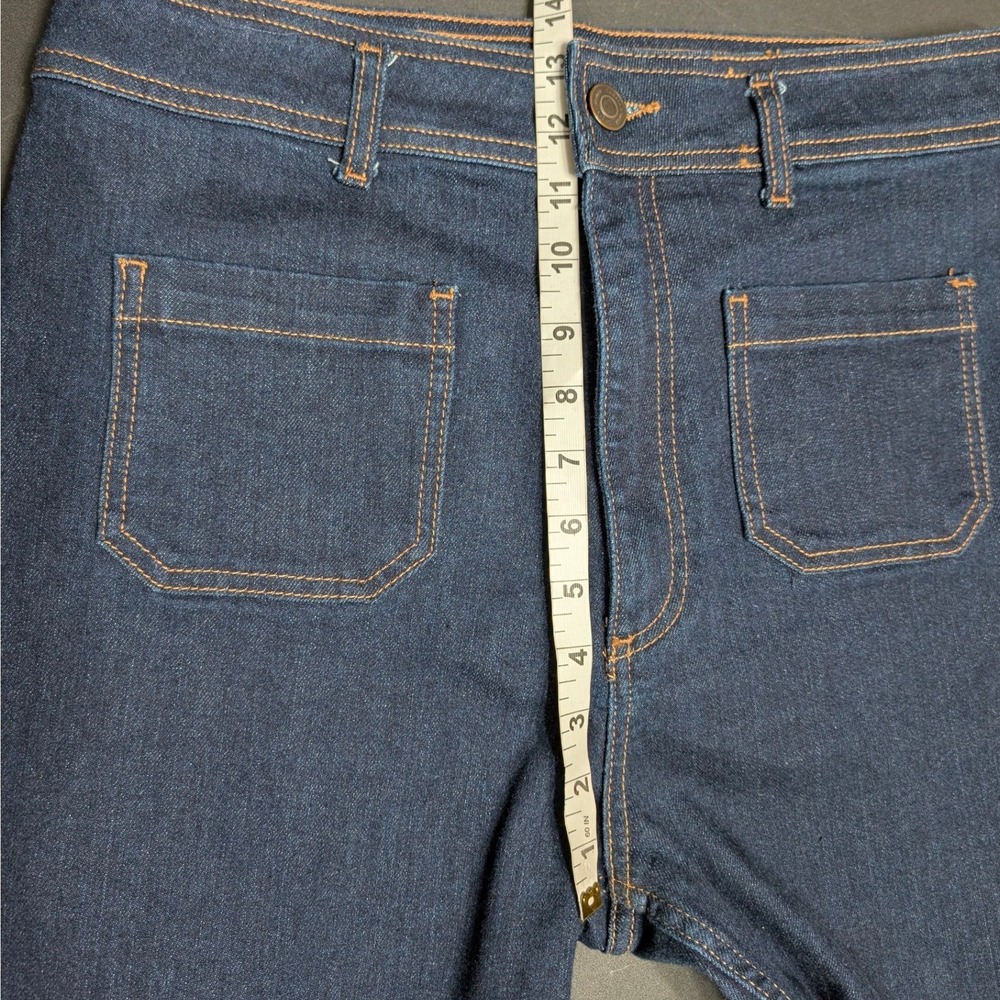 Zara Women Blue High Rise Wide Leg Marine Straight Jeans Raw Hem Size 12 Indigo - Picture 5 of 10